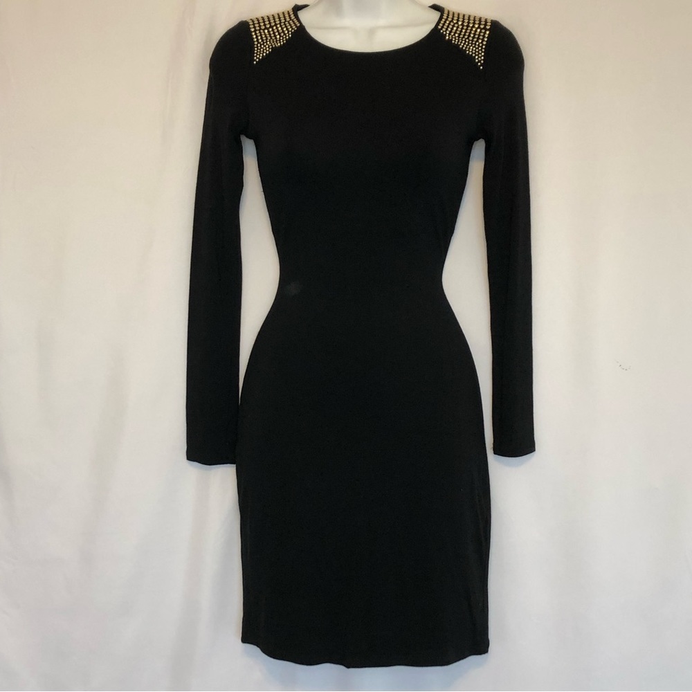 Vince Camuto Petite Black And Gold Studded Dress